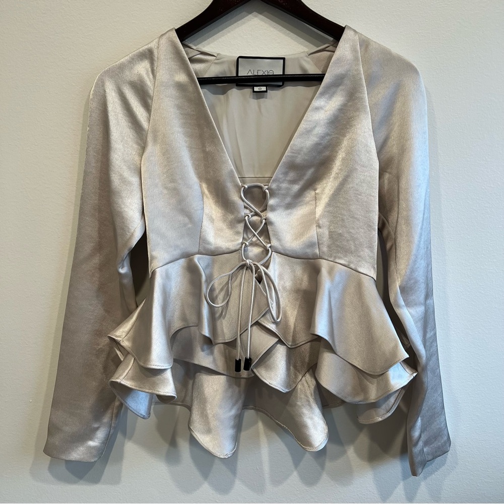 Metallic Silver Peplum Top